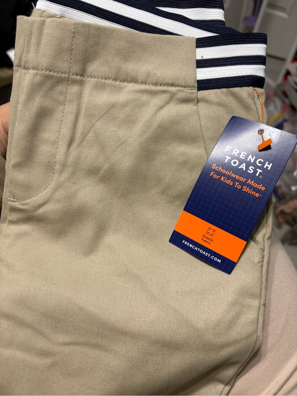 French Toast Girls' Khaki Leggings with Navy & White Striped Waistband